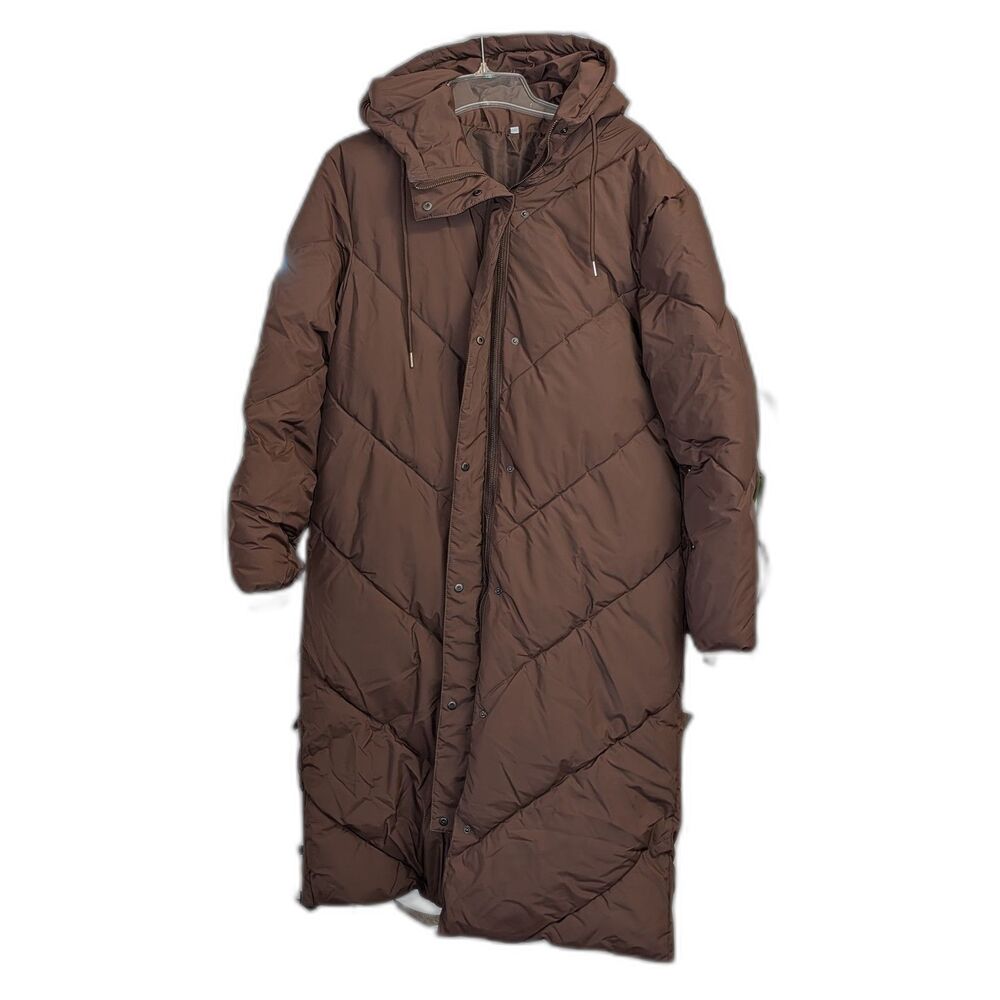 Womens Long Puffer Padded Winter Hooded Parka Jacket CocoaBrown Size Large